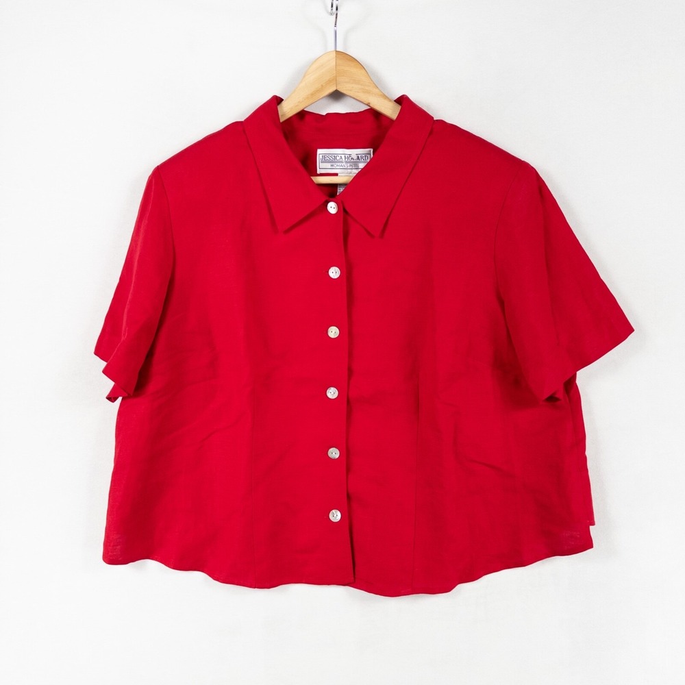 Jessica Howard Jacket 18WP Red Linen Blend Lightweight Button Up Split Back